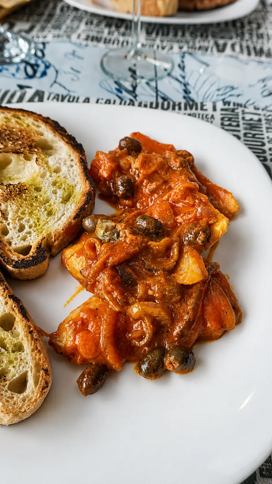 Merluzzo in umido con pane tostato